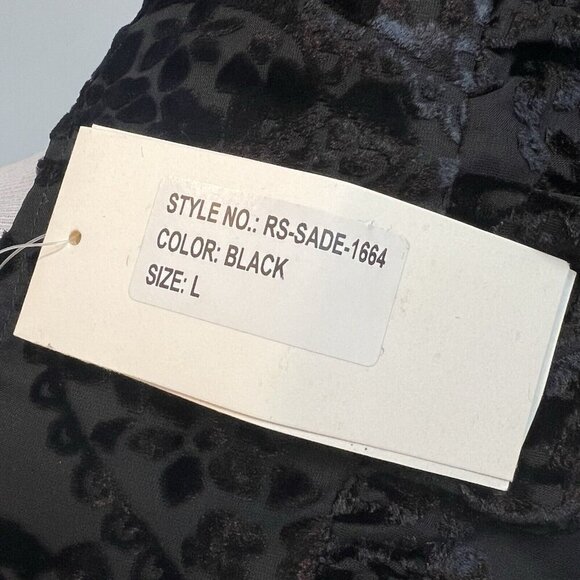 Rococo Sand Black Sade Mini Dress Size Large Velvet Burnout Smocked Bodice NWT - Picture 6 of 16